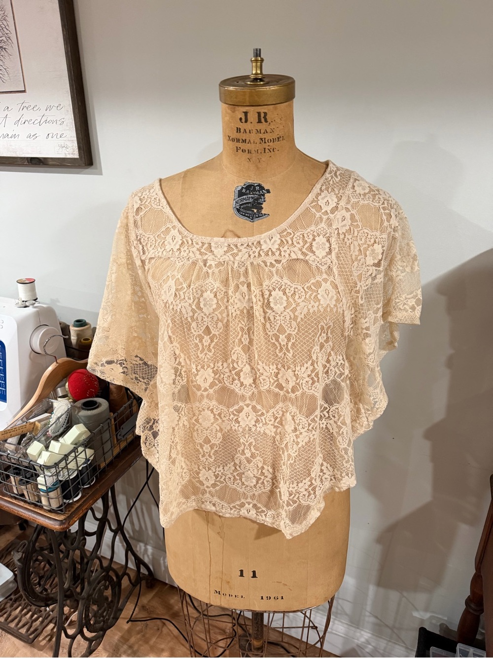 dELiA*s Cream Lace Flutter Sleeve Blouse